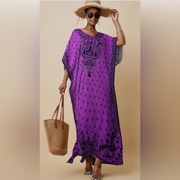 Purple & Black Caftan & Maxi Dress | OS | NWT - Picture 2 of 10